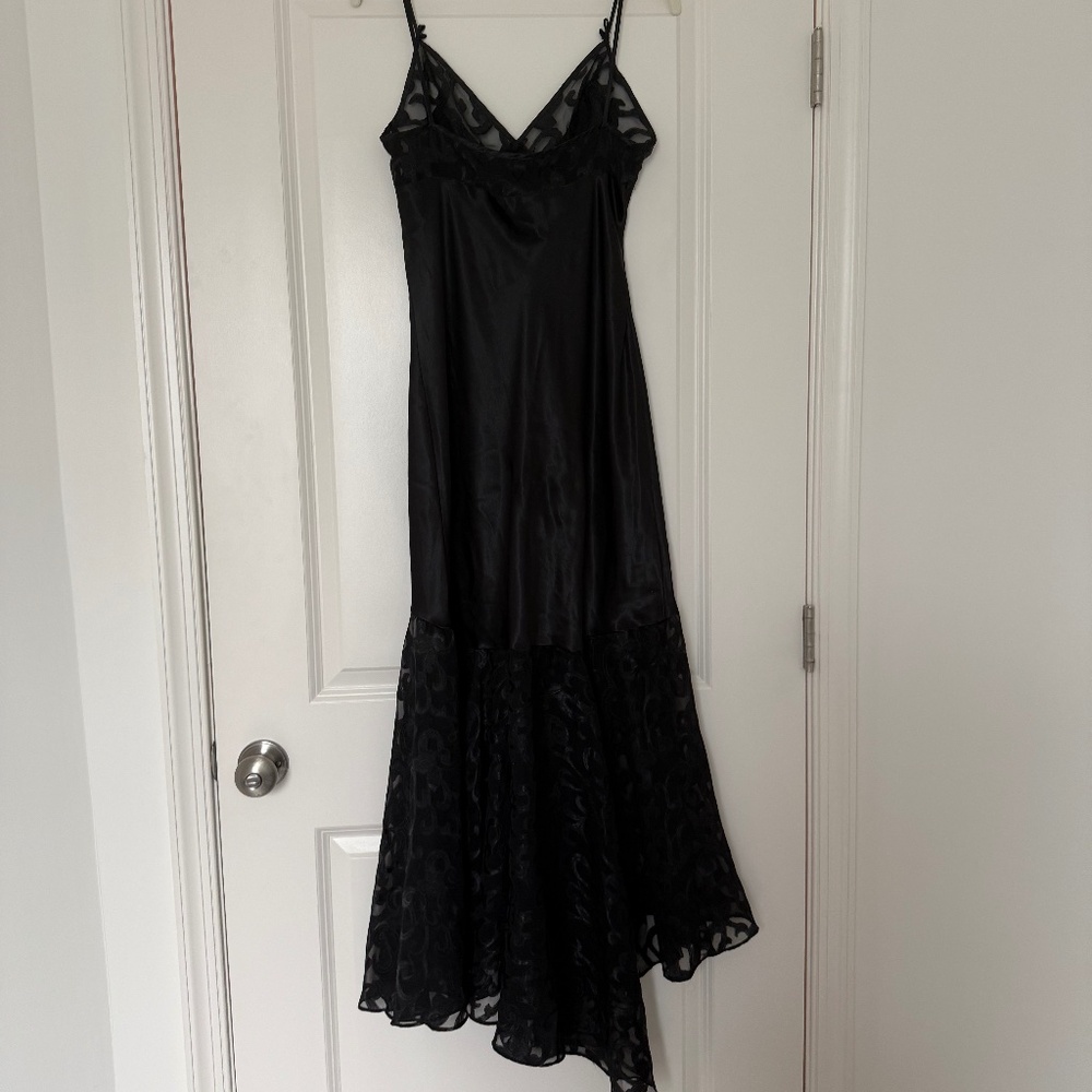 Vintage Black Stephanie Buffington Slip Dress – Size M – High‑Low Tea Length, La